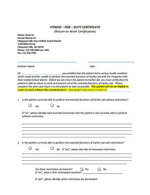 Fitness For Duty Form Fill And Sign Printable Template Online