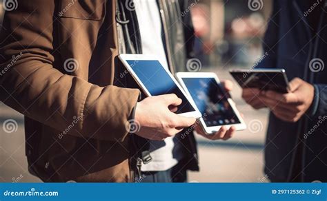 Group Of People Holding Tablets In Their Hands Stock Illustration