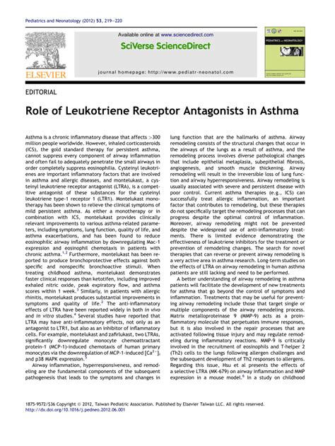 (PDF) Role of Leukotriene Receptor Antagonists in Asthma