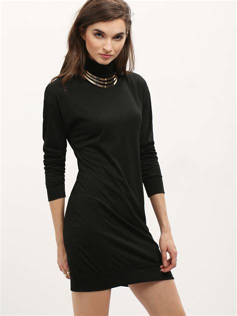 Vestido Cuello Alto Manga Larga Negro Spanish SheIn Sheinside