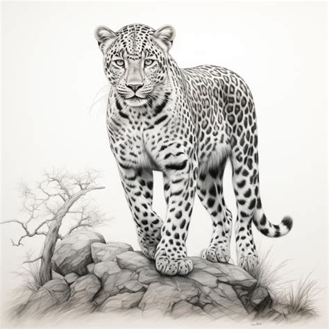 Premium AI Image | Pencil sketch nice leopard standing image Generative AI