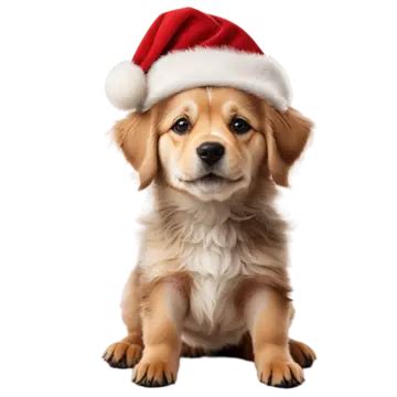 Lindo Cachorro De Golden Retriever Con Gorro De Papá Noel Sentado PNG