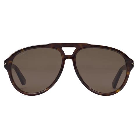 Gucci Navigator Frame Sunglasses Dark Tortoiseshell Brown Gucci