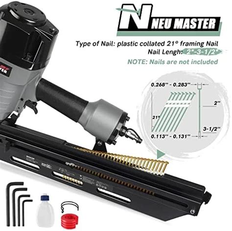 Pneumatic Framing Nailer, NEU MASTER 21 Degree Ergonomic Framing Nail ...