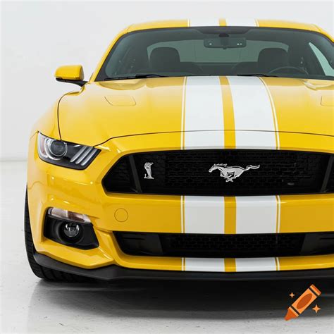 yellow  ford mustang gtr  white stripes front view  craiyon