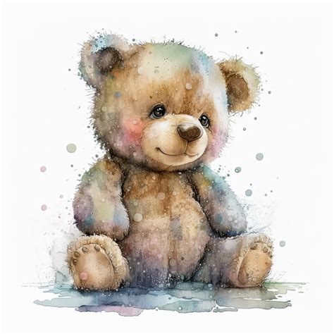 Premium AI Image Watercolor Painting Of Teddy Bear