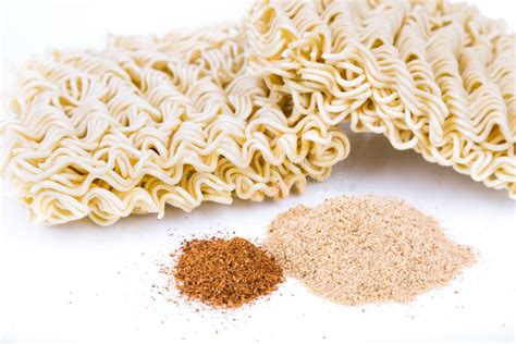 Unhealthy Flavoring Powder With Uncooked Instant Noodles In Back Stock