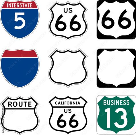 Interstate and US Route signs including famous Route 66 Stock Vector ...