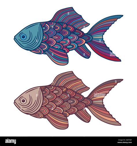 Conjunto De Dibujos Abstractos De Peces Ilustraciones De Vectores De