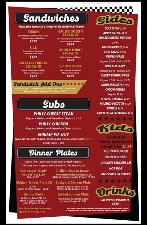 Menu at Cruisers American Grill restaurant, Jefferson