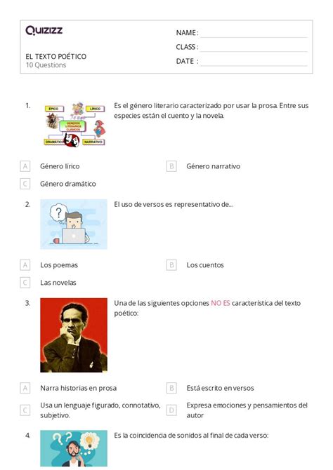 Poemas Hojas De Trabajo Para Grado En Quizizz Gratis E Imprimible