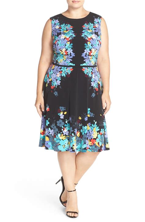 London Times Placed Floral Print Fit And Flare Dress Plus Size Nordstrom