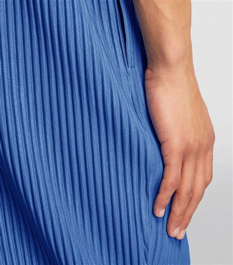 Mens Homme Plissé Issey Miyake blue Pleated Tapered Trousers Harrods UK