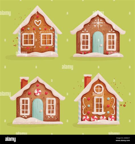 Set Watercolor Gingerbread House Vector Design Illustration Stock