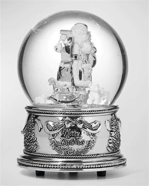 Reed Barton Exclusive Silver Santa Musical Snow Globe Horchow