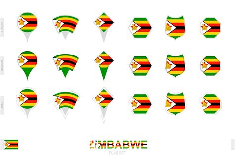 Collection Of The Zimbabwe Flag In Different Shapes And With Three