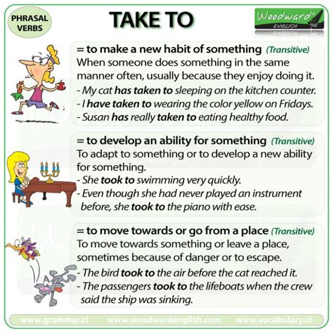 Take To Meanings And Examples Of This English Phrasal Verb Woodward English