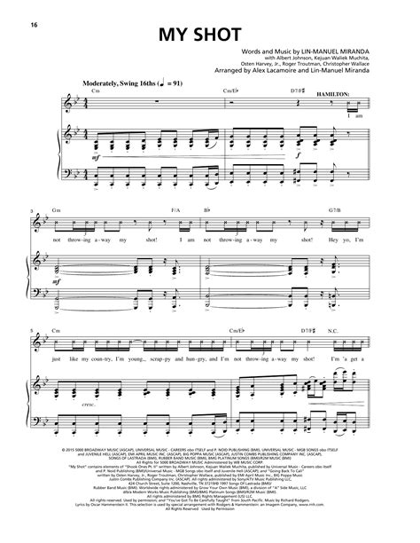 Lin-Manuel Miranda "My Shot (from Hamilton)" Sheet Music Notes ...