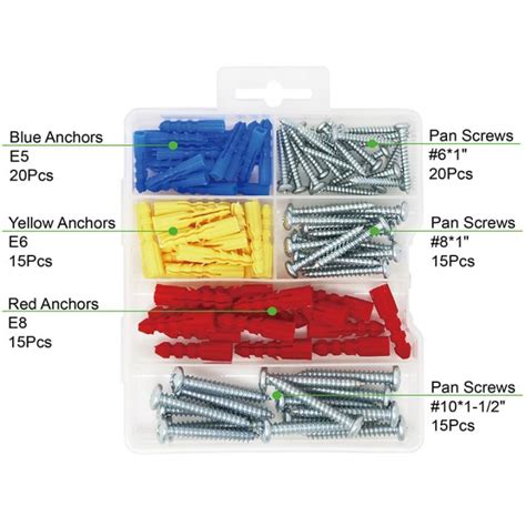 Plastic Self Drilling Drywall Ribbed Anchors With Screws Assortment Kit