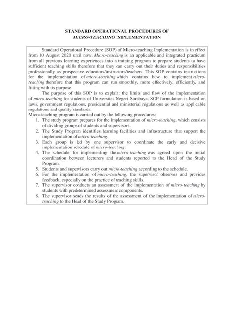 Pdf Standard Operational Procedures Of Micro Teaching Ruang