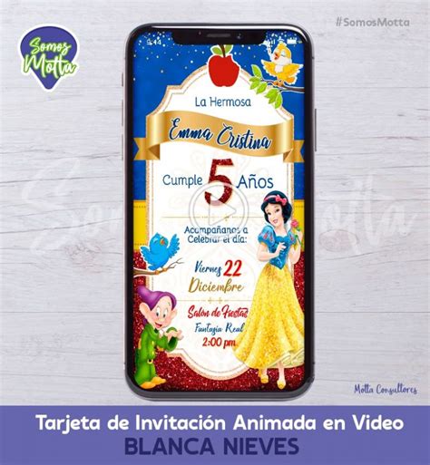 Tarjeta de INVITACIÓN DIGITAL ANIMADA PRINCESA BLANCA NIEVES