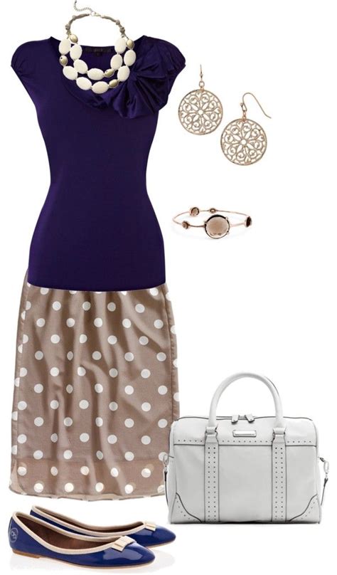 Gold Navy Blue Beige Polkadot White Outfit Mode Outfits Casual