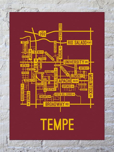 Tempe, Arizona Street Map Screen Print - School Street Posters