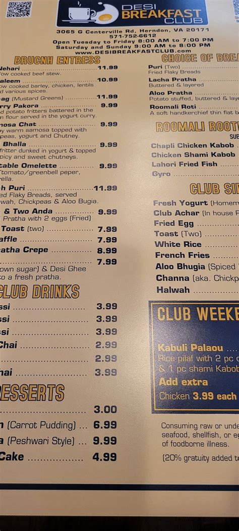 Menu At Desi Breakfast Club Herndon