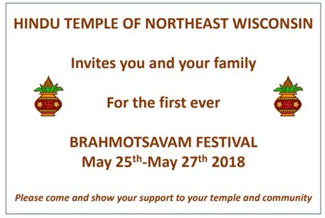 Brahmotsavam Festival - May 25th to 27th Green Bay Appleton Fox Cities ...