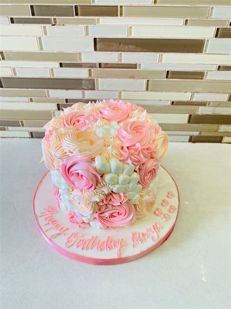 Pink And Ivory Cream Rosette Cake Rashmis Bakery