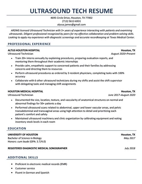 Ultrasound Tech Resume Example - Skills & Free Download