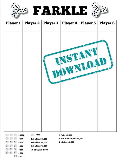 Printable Farkle Score Sheet - Free Printable Templates