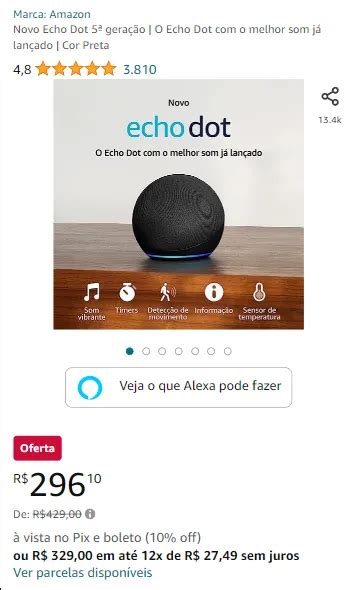 Novo Echo Dot 5ª geração O Echo Dot o melhor som já lançado