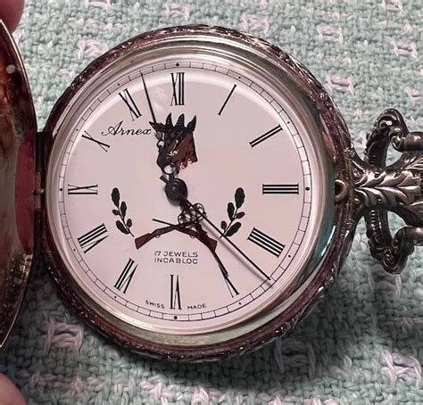 Arnex 17 Jewels Incabloc Swiss Pocket Watch With Elk Gem