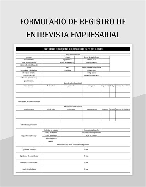 Plantilla De Formato Excel Formulario De Registro De Entrevista