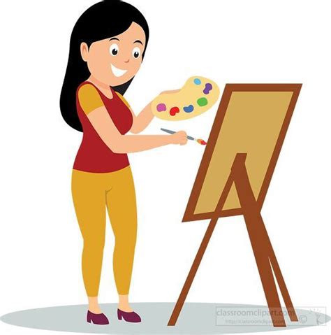 Art And Crafts Clipart Female Artist Painting Using An Easel Clipart