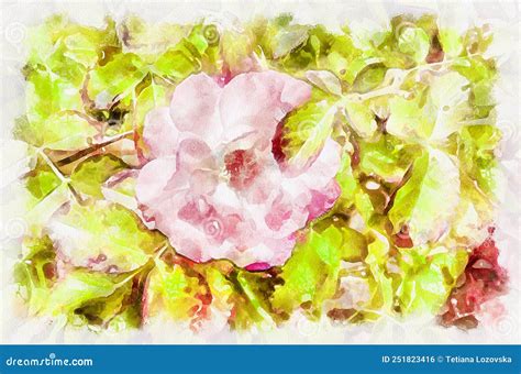 Watercolor Painting Blooming Flower Modern Digital Art Imitation Of