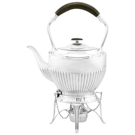 1890s Victorian Queen Anne Style Sterling Silver Spirit Tea Kettle For