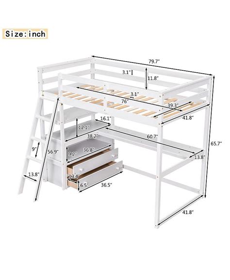 Simplie Fun Twin Size Loft Bed With Desk And Shelves Two Built In Drawers Macys