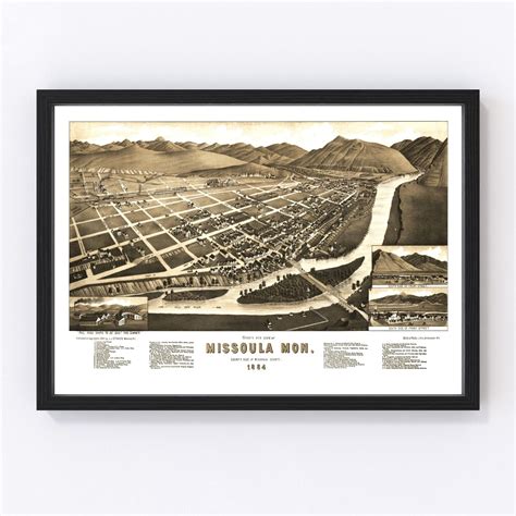 Vintage Map of Missoula, Montana 1884 by Ted's Vintage Art