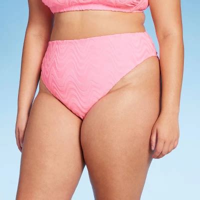Women S Wavy Terry Textured High Leg Extra Cheeky Bikini Bottom Wild Fable Light Pink 2x Target