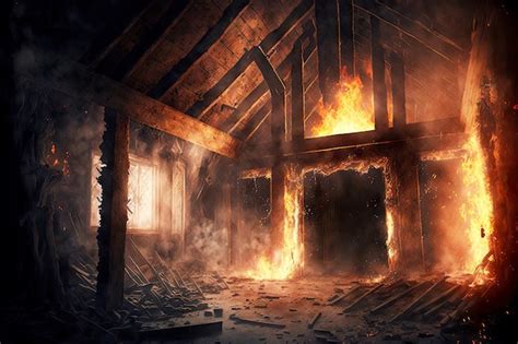 Premium Photo Burning Wooden Ceilings And Walls In Flameengulfed