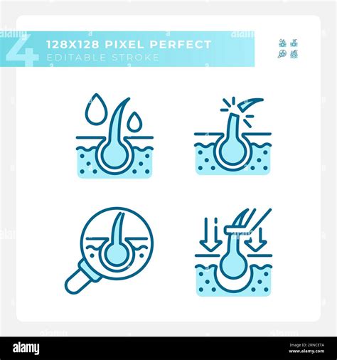 2d Pixel Perfect Haircare Blue Icons Set Stock Vector Image And Art Alamy