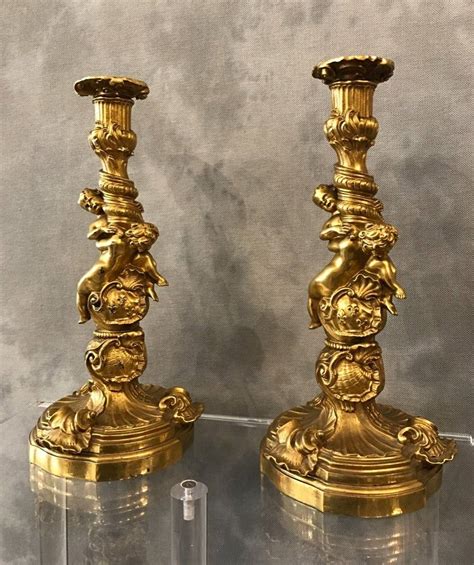 Ravissante Paire De Flambeaux D Poque Me Louis Xv En Bronze Dor Fr