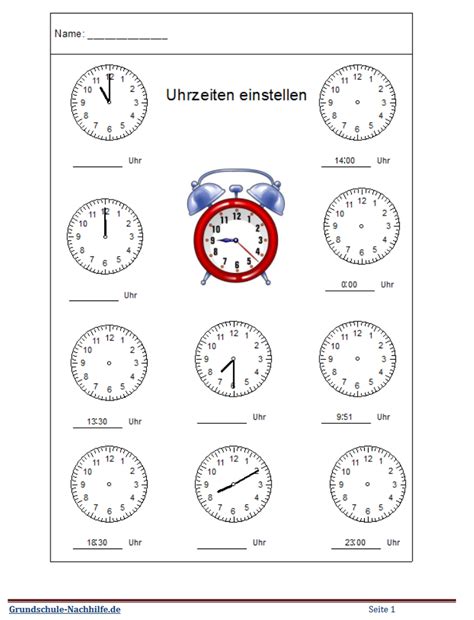 Grundschule Nachhilfe De Arbeitsblatt Mathe Klasse 2 Uhrzeiten Einstellen