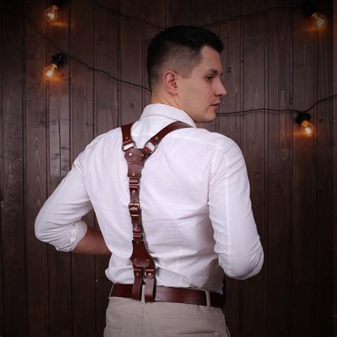 Mens Suspenders Versatile Leather Harnesses And Accessories Etsy Suspenders Men Leather