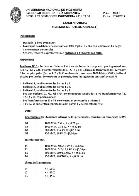 Examen Parcial Ml I De Mayo De Universidad