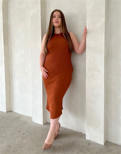 Plus Size Rib Knit Bodycon Midi Dress 2020ave