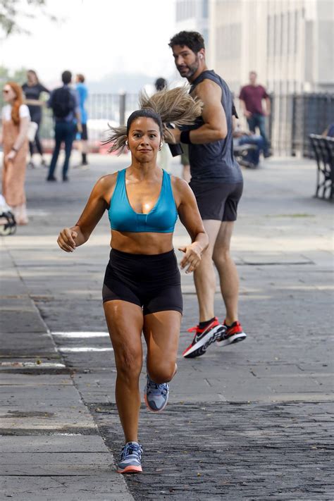 Gina Rodriguez Seen Filming A Jogging Scene With Tom Ellis For Players