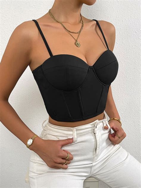 Shein Privé 1pc Solid Bustier Crop Cami Top Shein Usa